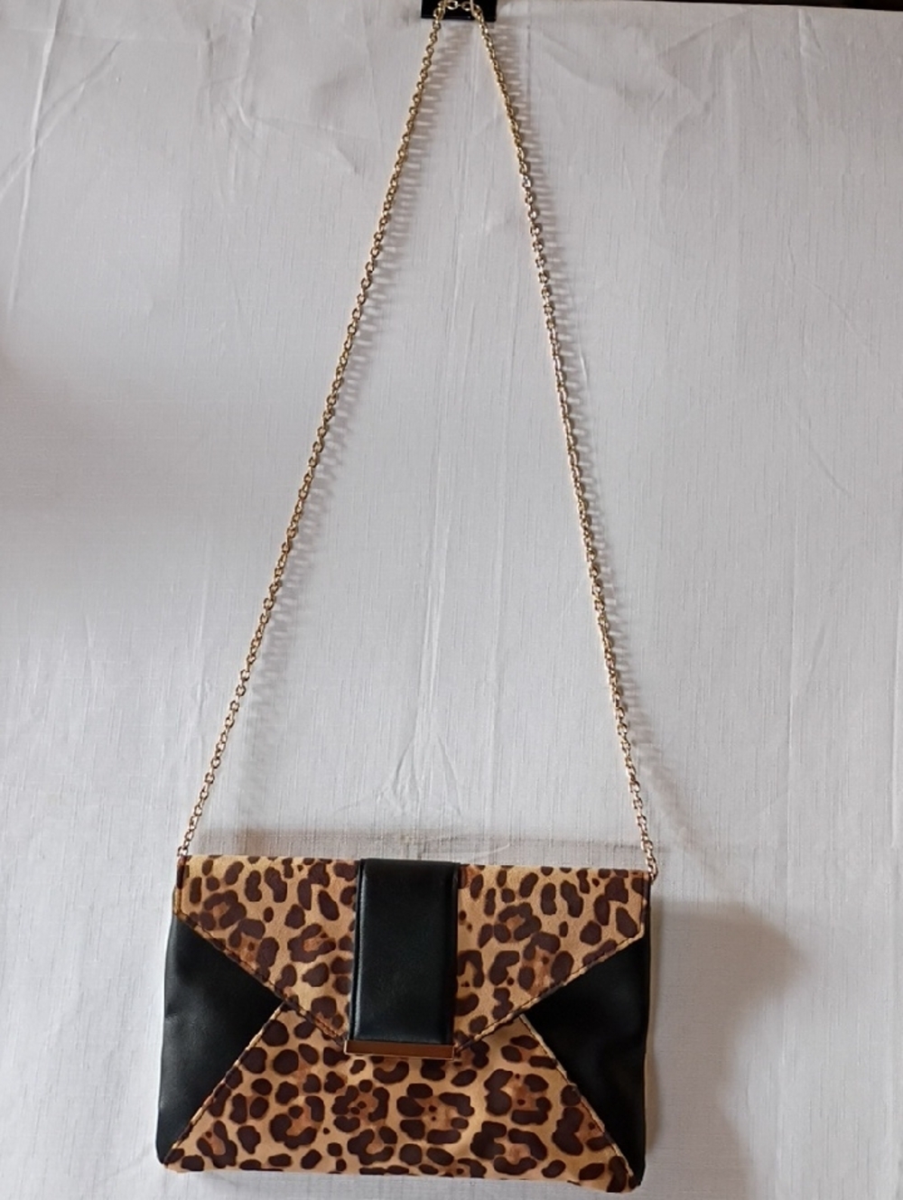 INC Leopard Print Chain Strap Envelope Crossbody Bag - Black & Brown